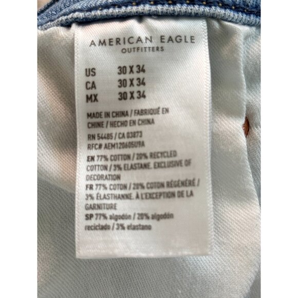 American Eagle Men's Jeans Cotton Blend Blue Size 30x34 Athletic Skinny Distress - Picture 4 of 5